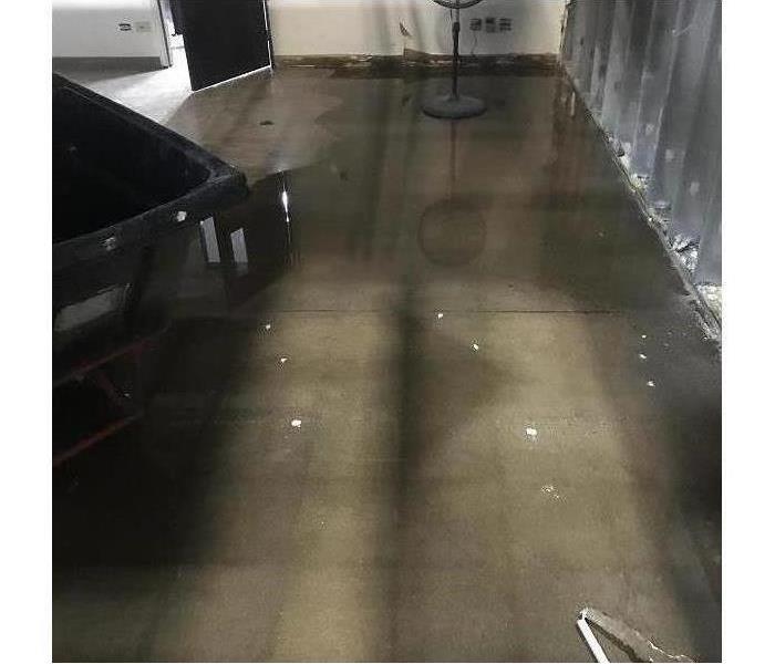 Concrete floor with standing water